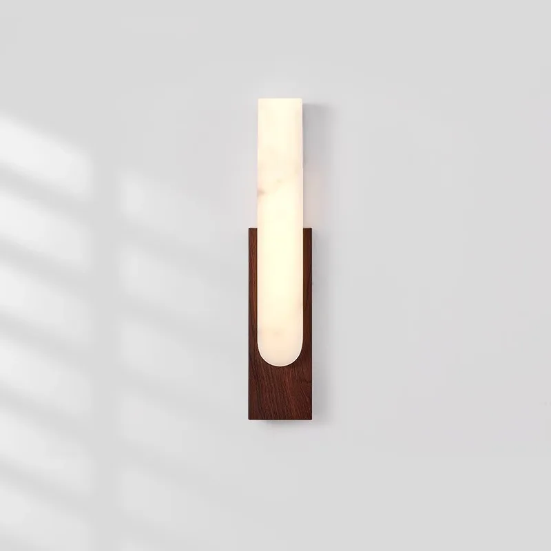 Imitatie marmeren wandlamp Japanse retro slaapkamer bedlampje medium antiek licht luxe walnoot kleur woonkamer gang ais