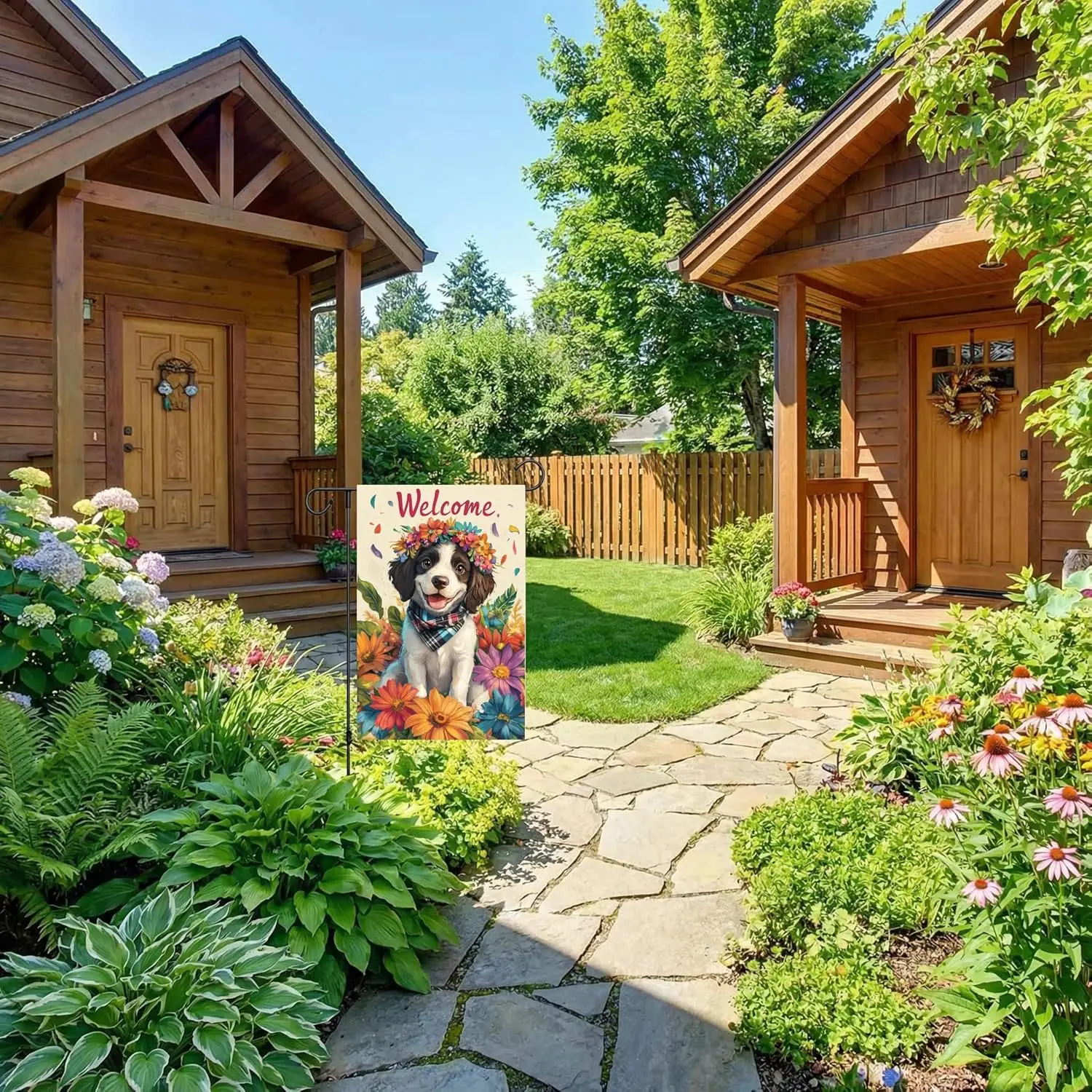 Welcome English Springer Spaniel Garden Flag 12x18 Double Sided Floral Summer Spring Colorful Daisy Dog Yard Flag Small Outd ZZM