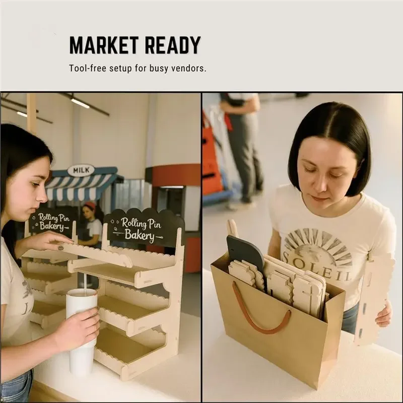 A03F-Craft Fairs& for Market Booths Wooden Cookie Stand Display with Chalkboard Sign for Bakers & Vendors