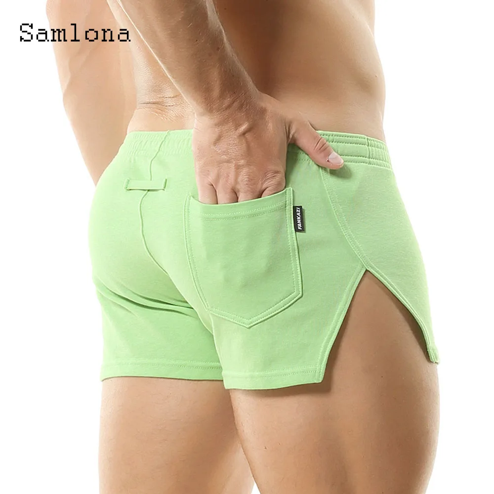 Men\'s Fashion Leisure Both Split Edge Shorts Sexy Elastic Waist Short Pants 2024 Summer New Casual Beach Shorts Male Clothing