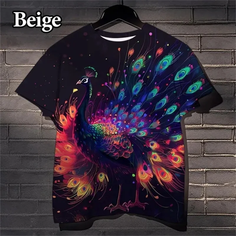 3D Printed Beautiful Peacock T-Shirt For Men Cool Feather Pattern Tees Casual Personality Women Top O-Neck Short Sleeve T Shirts