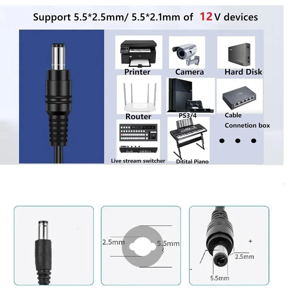 Neue 2 Dual DC zu Typ C USB C PD 12 V 3A 5,5x2,1mm 2,5 Netzteil Kabel für Wireless Router LED Streifen Lautsprecher CCTV Kamera – Detail 9