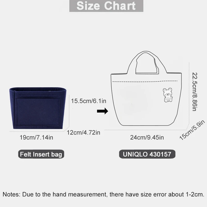 Felt Cloth Insert Bag For UNIQLO 430157 Portable Large Capacity Inner Purse Organizer Cosmetic Makeup Bag Support Bag in Bag