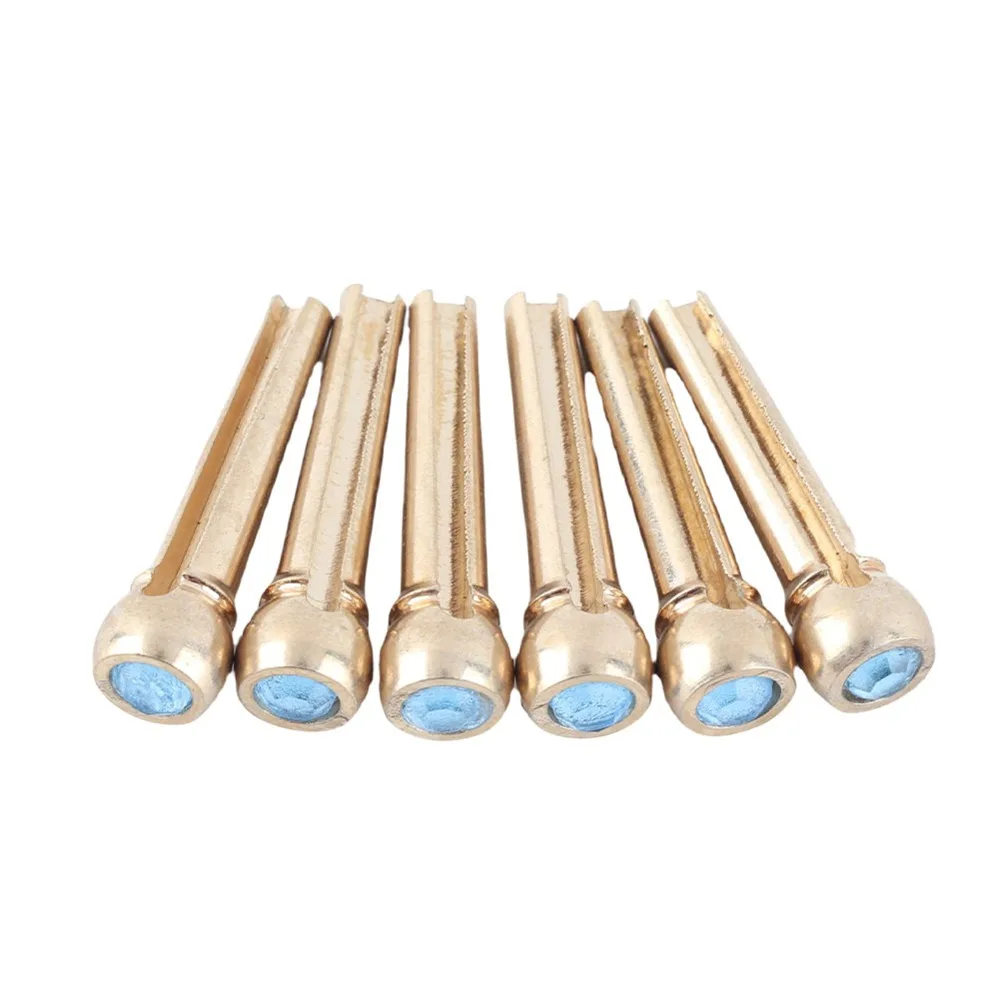 6PCS Crystal Glass Dot Decor Guitar Bridge Pins Fixed Cone Metal Music Instrument Parts Yellow,Pink, Water Blue, Dark Blue