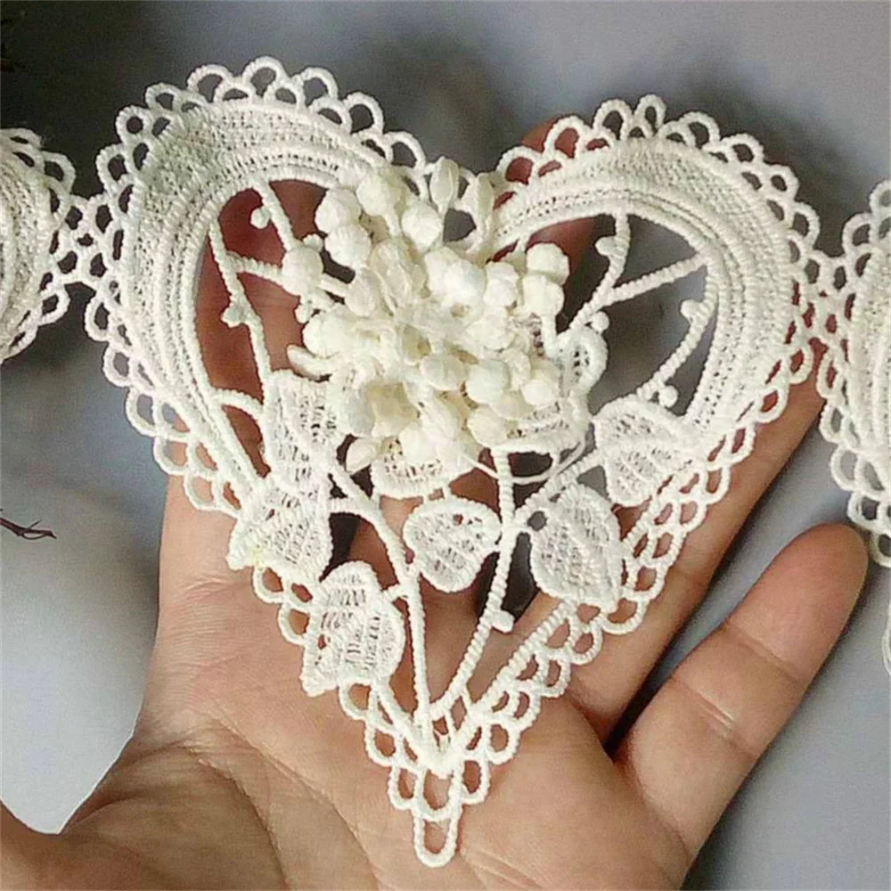 1 metro avorio 3D cuore fiore di cotone pizzo nastro di pizzo ricamato abito da sposa fatto a mano patchwork forniture per cucire artigianale