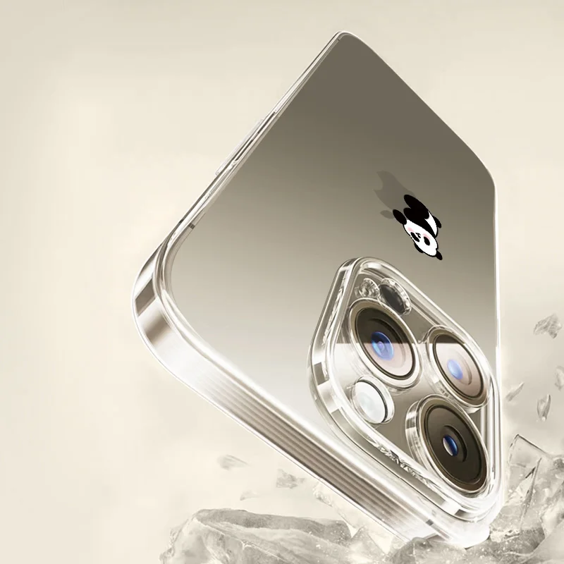 面白い漫画パンダ柄クリアスマホケース iPhone 16 15 14 11 12 13 Pro Max Mini 7 8 Plus XS X SE 16E対応 透明カバー