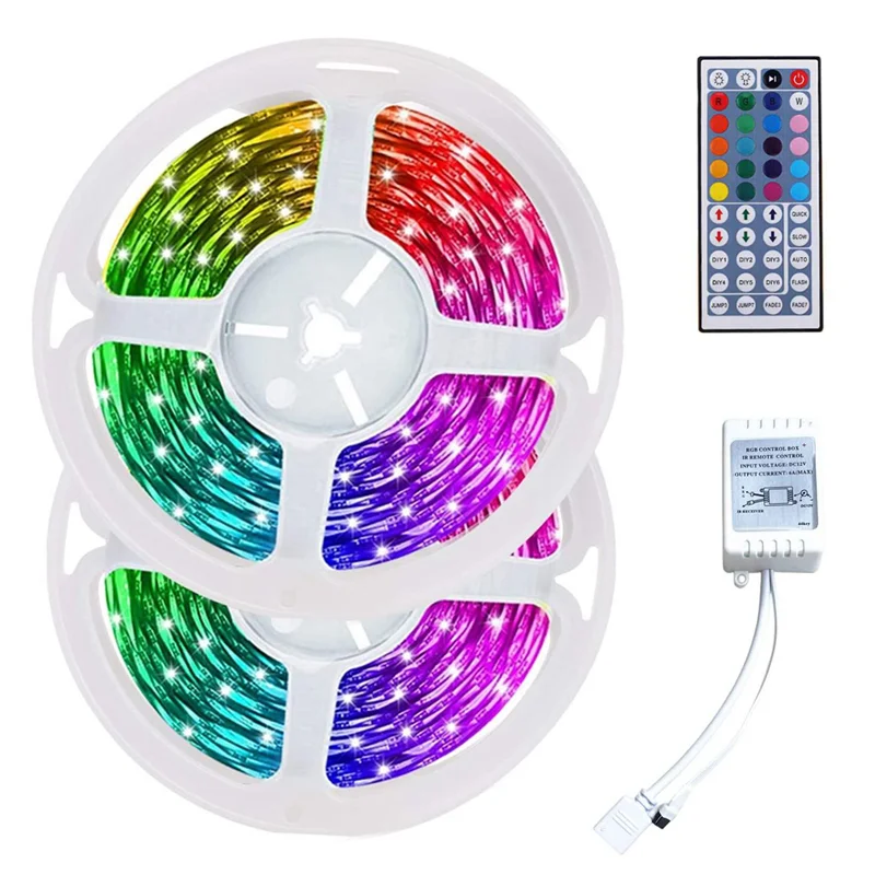 ABNL 10M RGB 라이트 스트립 3528 600LED 유연한 LED 스트립 라이트 44 키 원격 + 컨트롤러 크리스마스 거실 침실