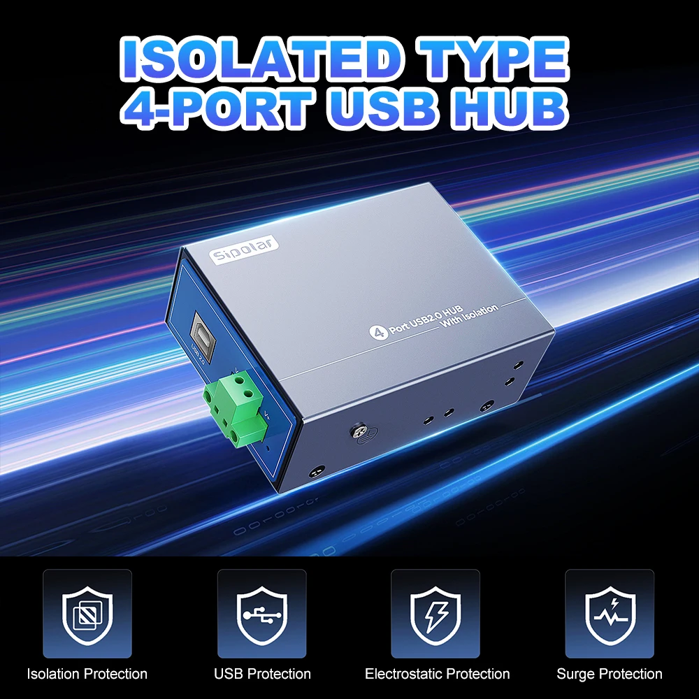 Sipolar AT-4A20M3 4 Port Usb 2.0  Hub  for Smart Device Data Transmission with ESD and  Isolation