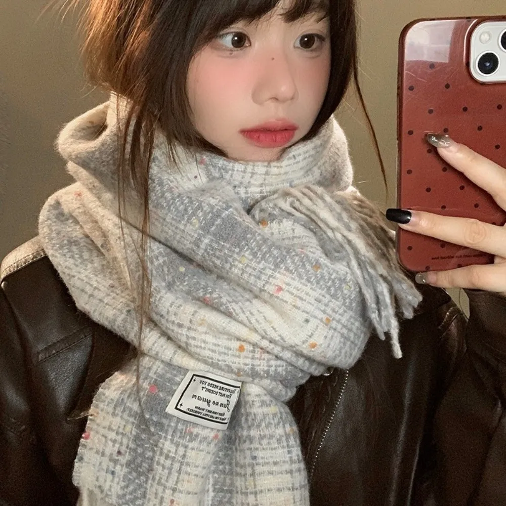 

Fashion Windproof Winter Plaid Scarf Coldproof Keep Warm Cashmere Shawl Thick Candy Bean Scarf Women