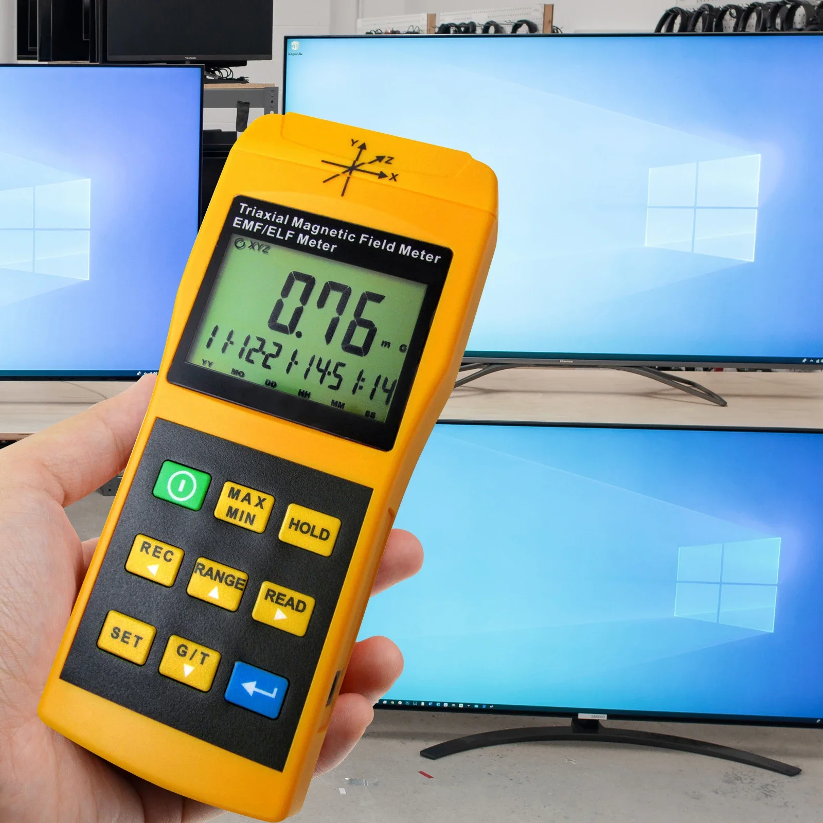 3-Axis Gauss EMF ELF Meter Detector, Electromagnetic Field Radiation Intensity 20/ 200/ 2000 mG & uT for Microwave Computer Line