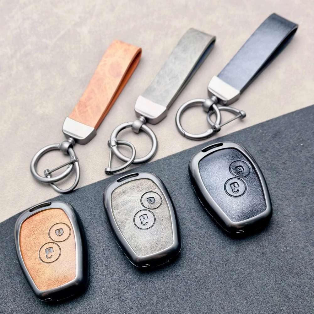 Zinc Alloy Leather 2 buttons Key Case Fob For Renault Traffic Logan 2 Vivaro Primastar Movano Nissan Terrano Benz Smart Fortwo