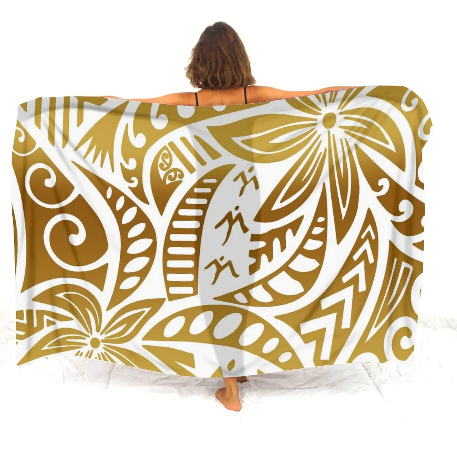 Polynesian ดอกไม้ที่กําหนดเองสตรี Sarong SMOCK ฤดูร้อนนุ่ม One- Piece Coat ผ้ากันเปื้อนชายหาดบิกินี่ป้องกันแสงแดดและ ...