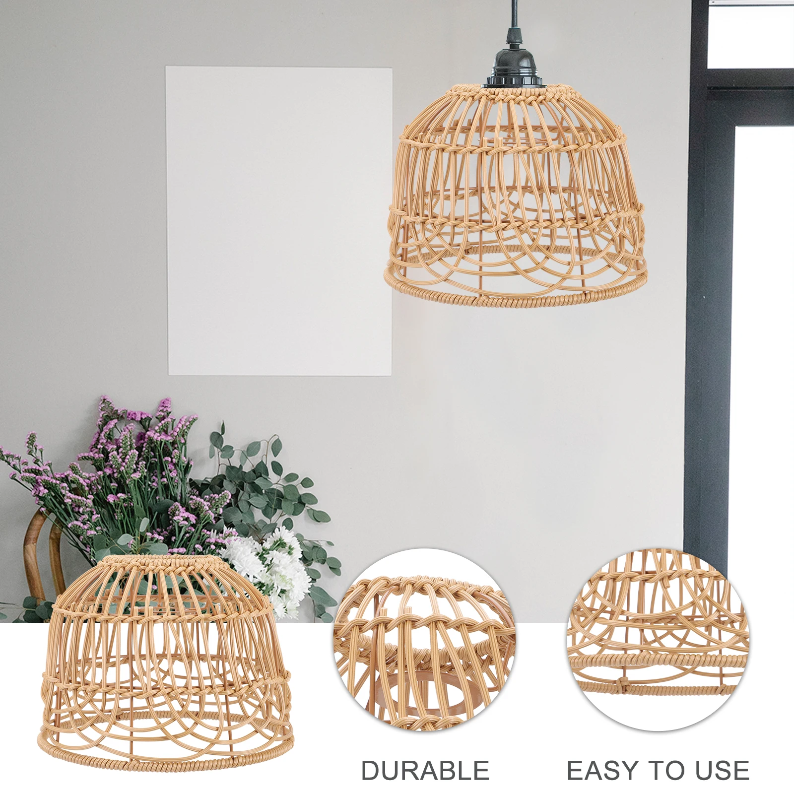 

Exquisite Woven Lampshade Rustic Style Ceiling Light Cover Replacement Imitation Rattan Pendant Lamp Cover Decorative For Home