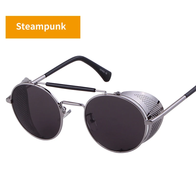 

SORVINO Retro Steampunk Round Sunglasses Men Women Brand Designer UV400 Reflective Coating Punk Sun Glasses for Playing Cool