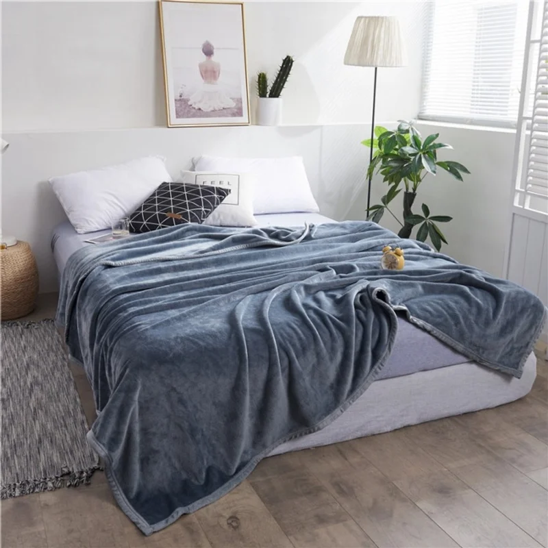 Thickened Solid Flannel Throw Blanket, Super Soft Warm Plush Fleece Blanket Multi Sizes for Bedroom Sofa Nap Sleep Travel All Se