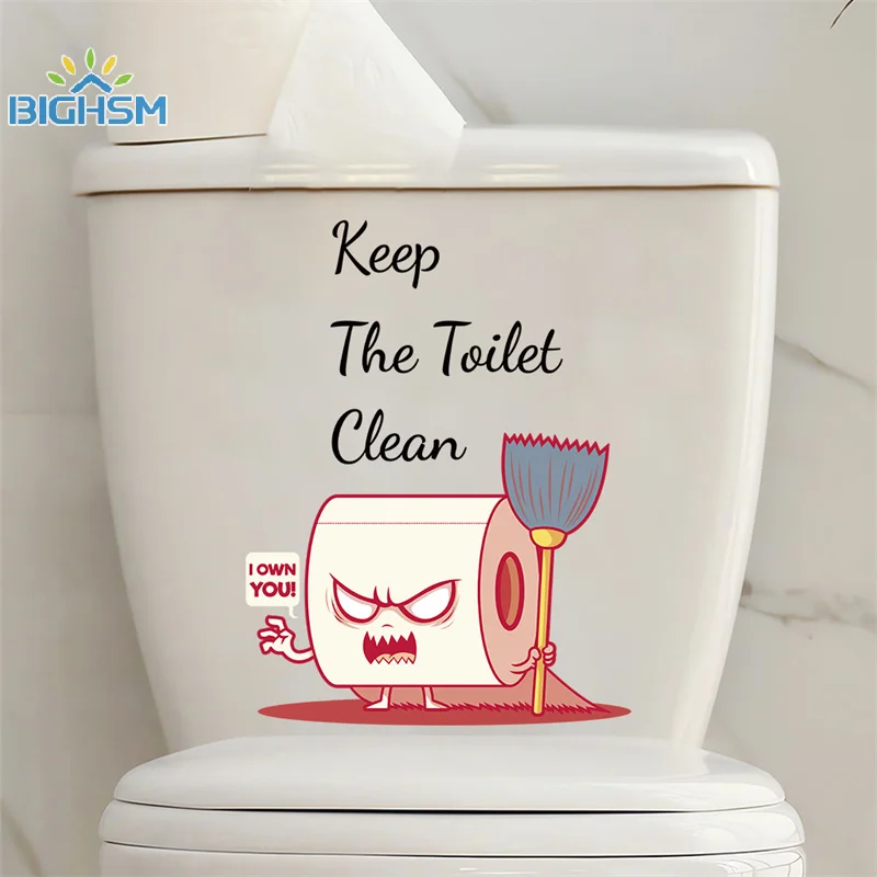 Funny Roll Paper Toilet Sticker “Keep The Toilet Clean” Toilet Lid Stickers For Bathroom Cartoon Toilet Decoration Decal