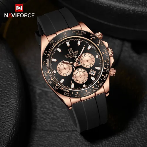 Imagen 2 del producto NAVIFORCE, relojes de negocios de marca de alta gama para hombres, reloj de pulsera de cuarzo clásico de lujo, cronógrafo con fecha, banda de silicona, reloj resistente al agua