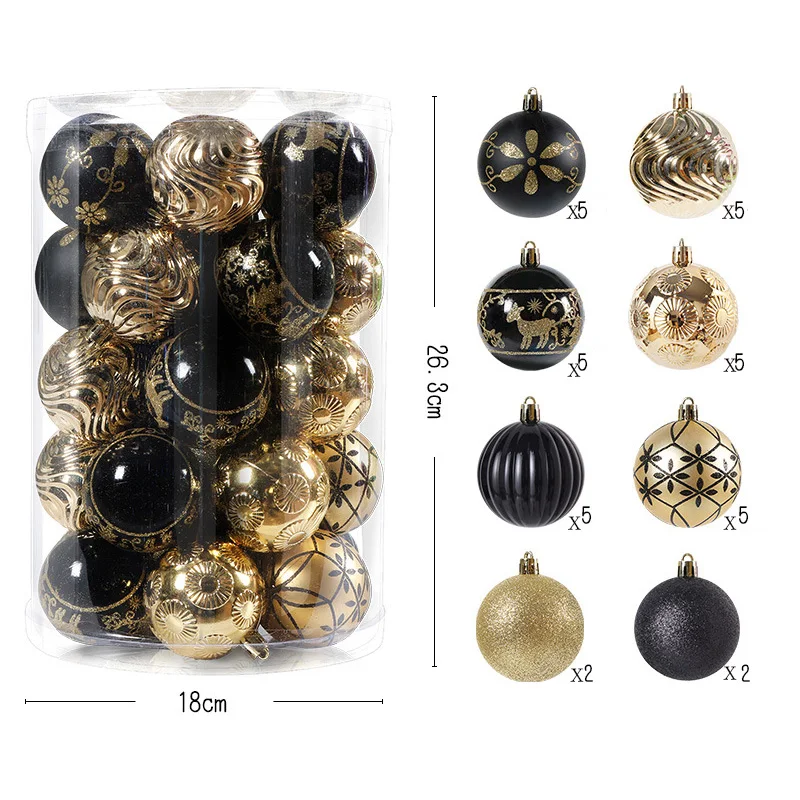 34pcs Christmas Ball Ornaments 6cm Black Gold White Red Blue Baubles Christmas Tree Decoration for 2025 Navidad Noel Xmas Party