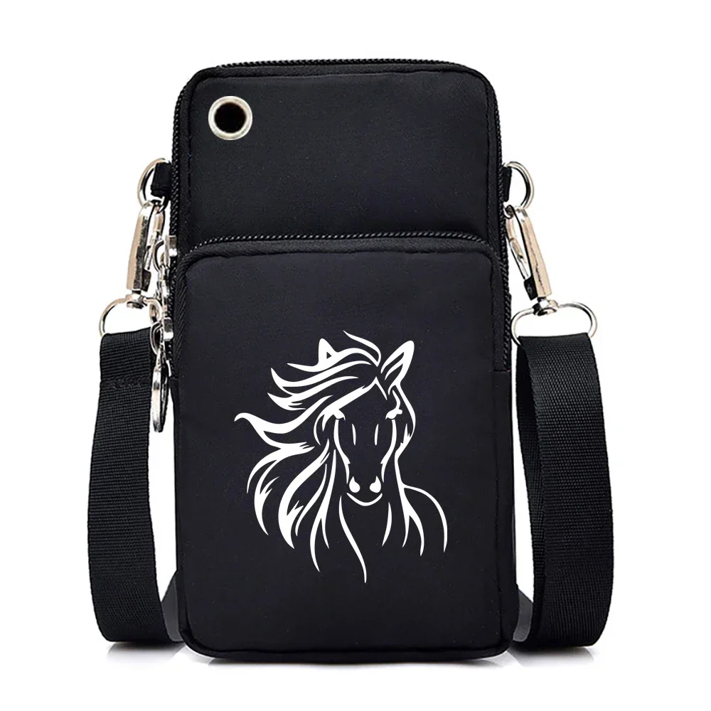 Fashion Brand Mini Mobile Phone Bag Horse Printed Crossbody Bags for Women Hombre Aesthetic Shoulder Bag Outdoor Wrist Handbags