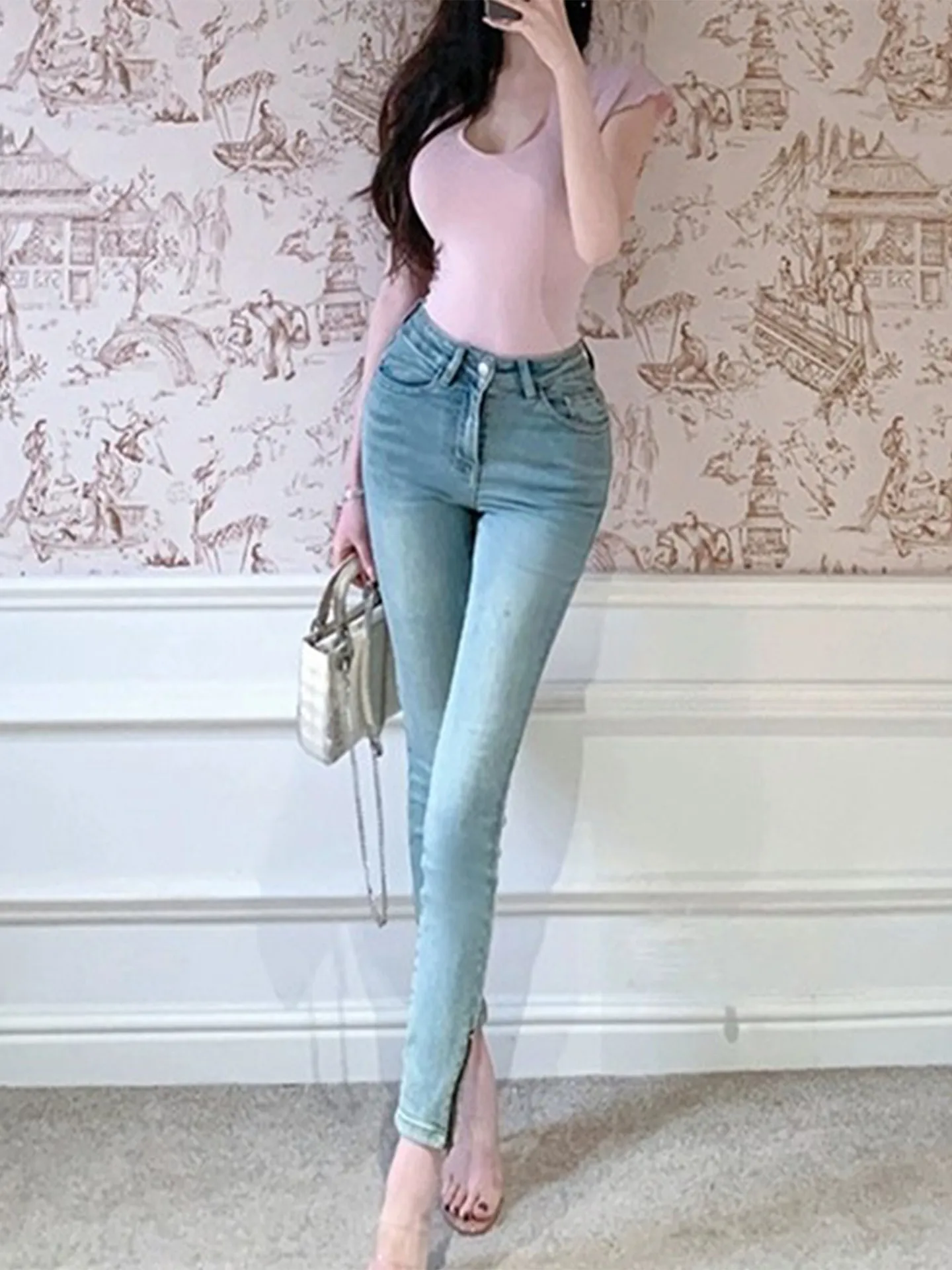 High Waist Retro Fashion Korean Style Tight Jeans Women's plus Size Hip Enhancing Elastic Slimming Pencil Denim Shorts