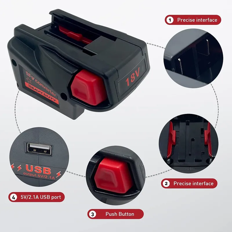 Conversor adaptador de bateria com porta USB, M18V18, bateria de íons de lítio Milwaukee 18V para Milwaukee V18 18 18V NI-CD