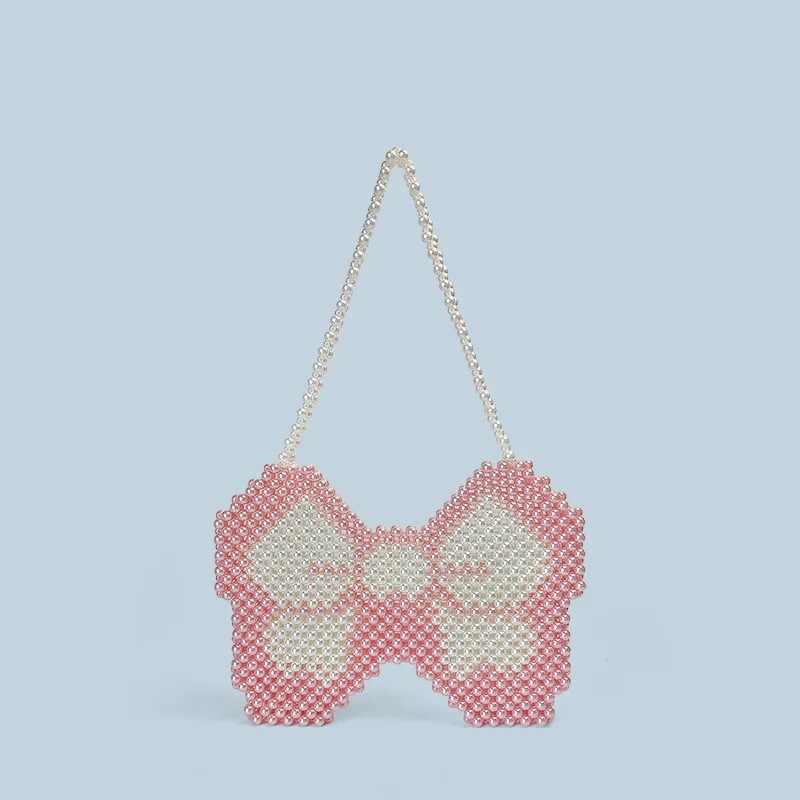 

Sweet Girls Y2K Handmade Pearl Beaded Bag Butterfly Shaped Pink Mobile Phone Shoulder Bag Women's Underarm Bag 2026 Spring