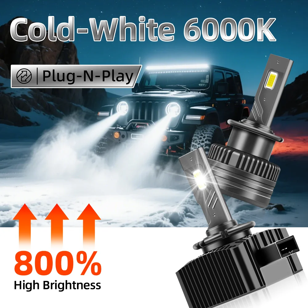

2Pcs Turbo D1S LED Headlight Bulbs D2S D4S D3S D5S 6000K White 30000LM Car HeadLamp Replacement Bulbs HID Conversion Kit