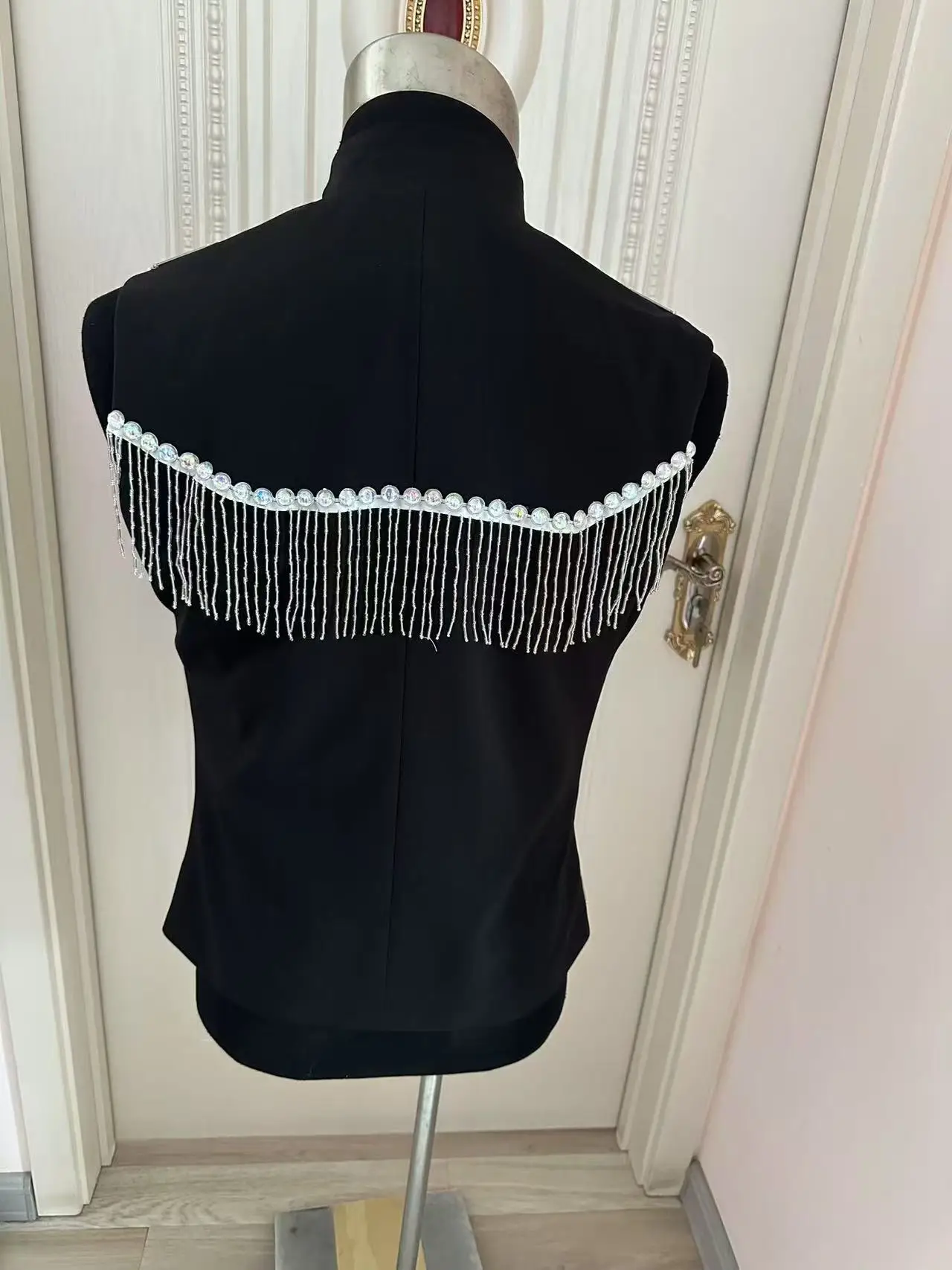 Hand Naaien Man Cool Kwastje Spiegel Lens Vest Zanger Danser Show DJ Vest Bar Club Party Prestaties Jas