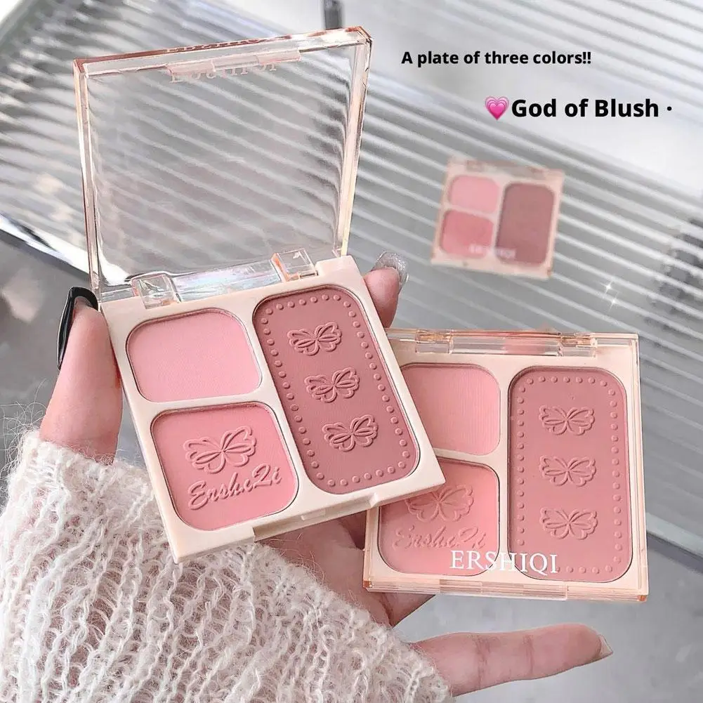 3-ألوان أحمر الخدود اللون الطبيعي تقديم حساسة غير تحلق روج ماتي الظل ماكياج مسحوق الطبيعية كونتور الوجه لوحة البازلاء N7K9 #3