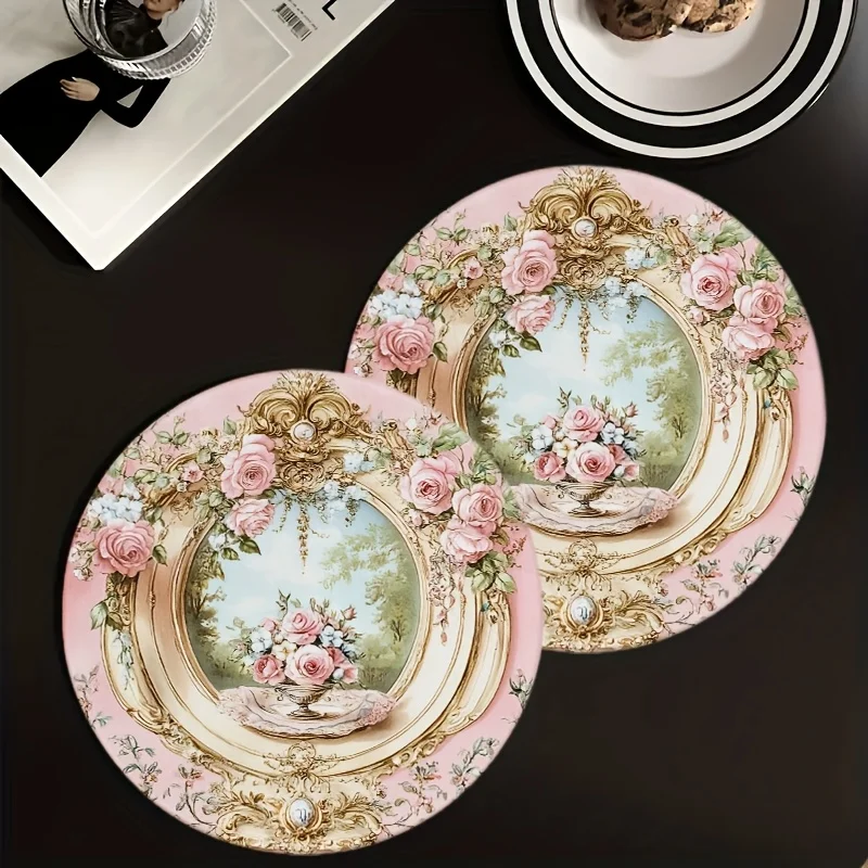 VIKAMA 4PC European Style Countryside Dining Mat Floral Round Dining Table Desktop Decoration And Accessories view 3