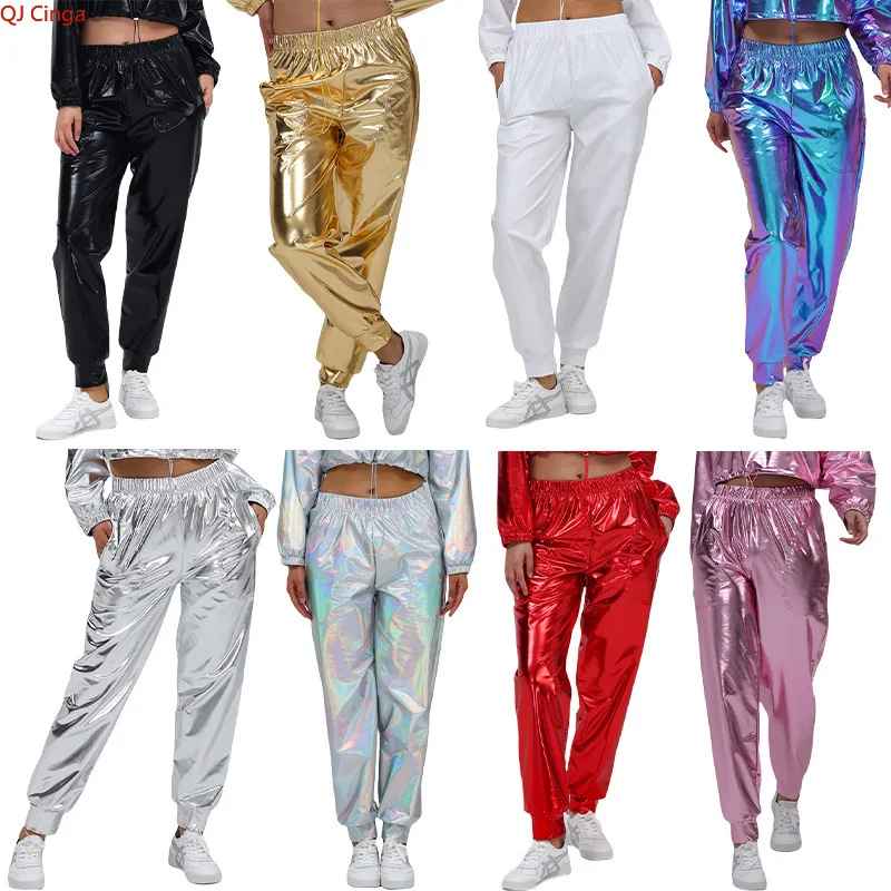 Image of 2026 Neuerscheinung: Damen Rote Glänzende Lange Hosen, Nachtclub/Bühnen-Performance-Hosen, Asiatische Größen, Schwarz, Silber, Gold, Rosa.