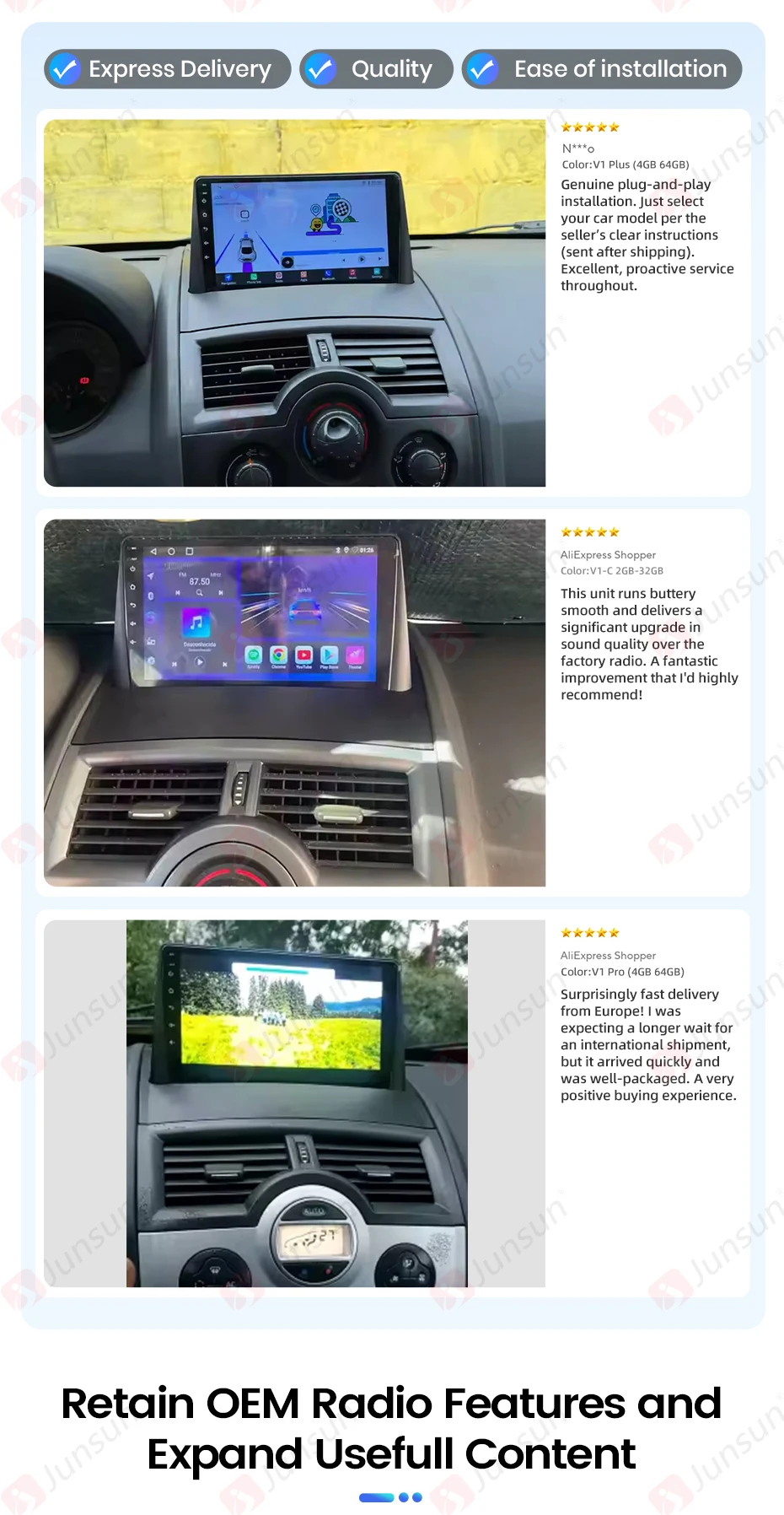 Junsun drahtloses Carplay Android Autoradio für Renault Megane 2 2013-2018 Auto intelligente Systeme rds bt dsp 2 din Autoradio – Detail 3