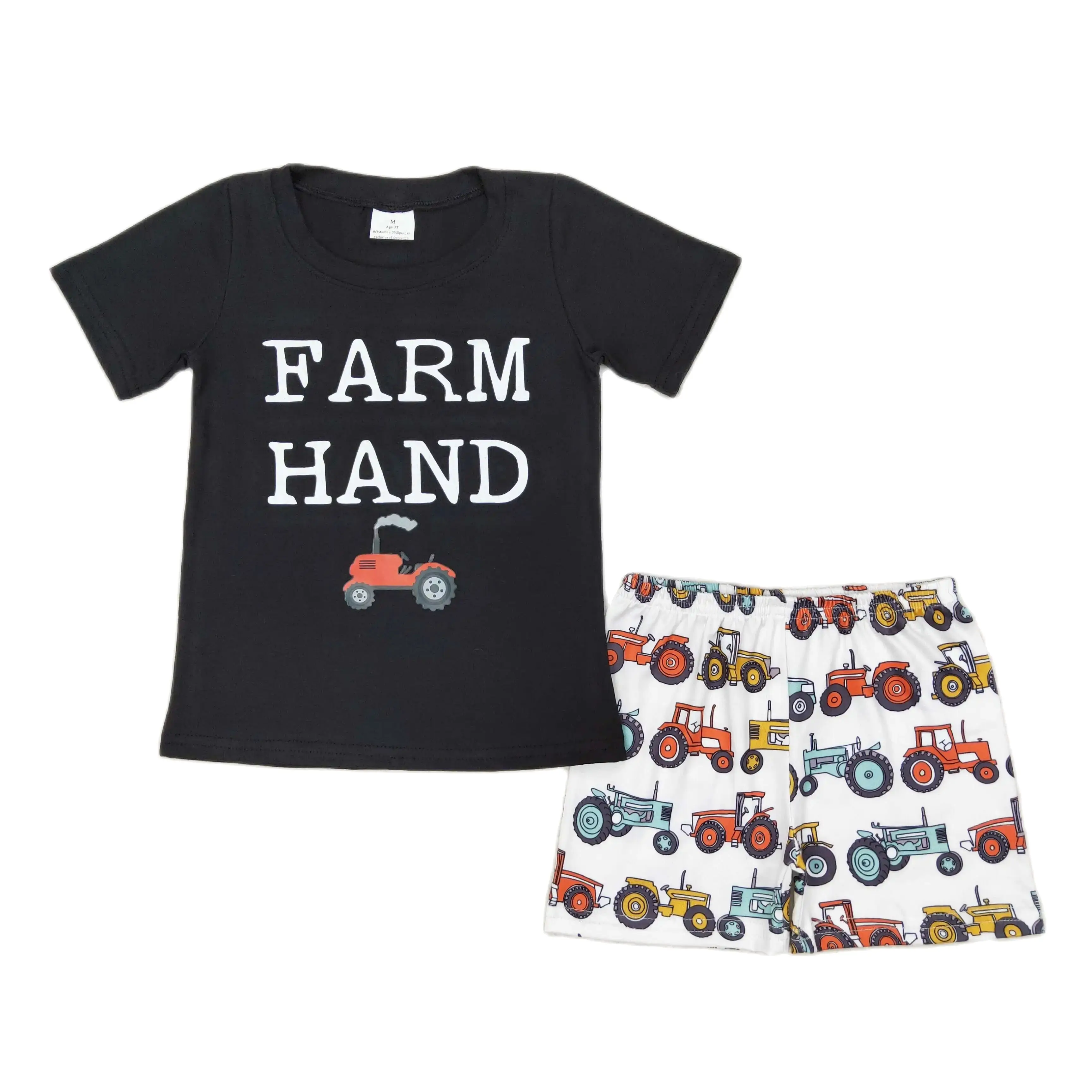 Wholesale Baby Boy Summer Sets Children Short Sleeves Farm Hand Tee T-shirts Toddler Infant Tractor Black Shorts Kids Outfits