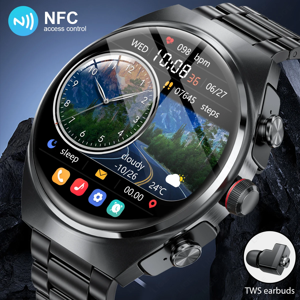 

LIGE TWS Earphone Smart Watch Bluetooth Call Waterproof Sports Fitness Men Smartwatch Plays Music Watches AI Voice Assistant NFC