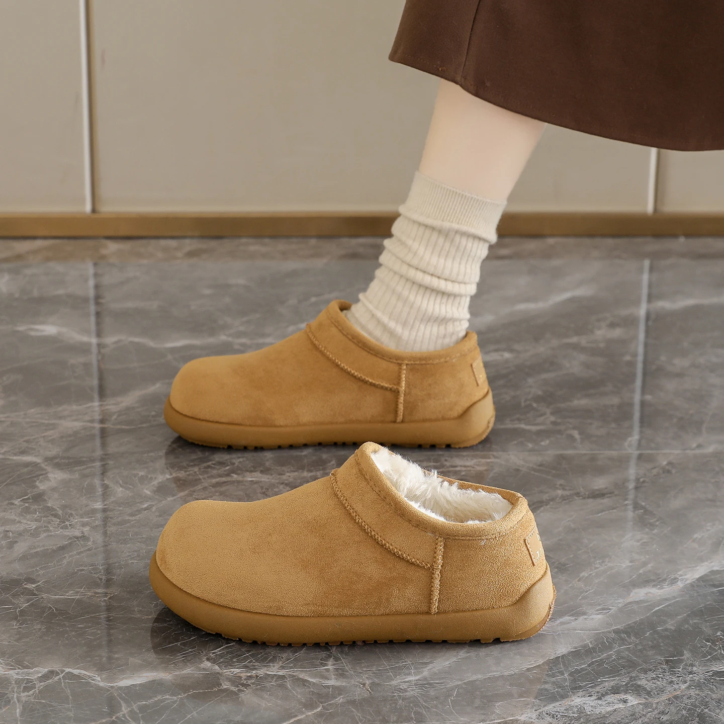 2026 New Winter Women's Flat Bread Shoes, Fleece Lined Thickened Warm Snow Shoes, Thermal Cotton Shoes