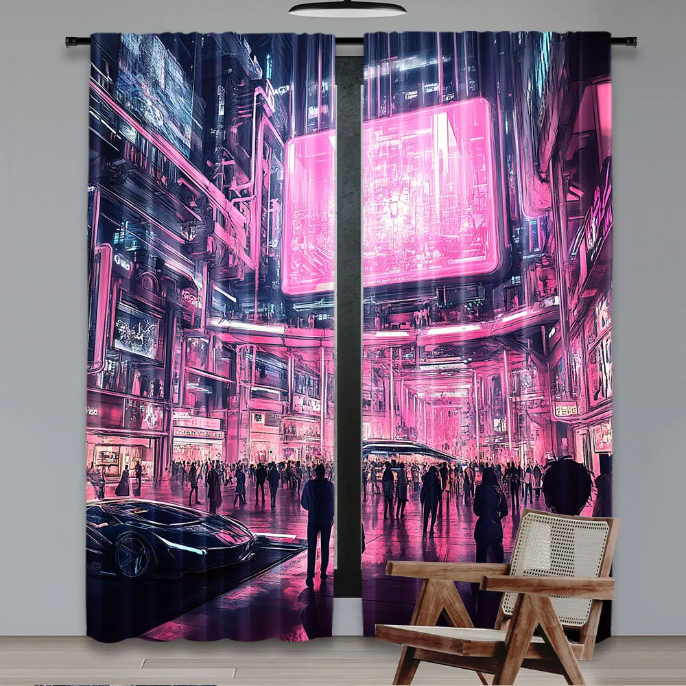 2Pcs Anime Japanese Kawaii Curtain Cyberpunk Style Futuristic Technology Style Art Curtains For Bedroom Home Dorm