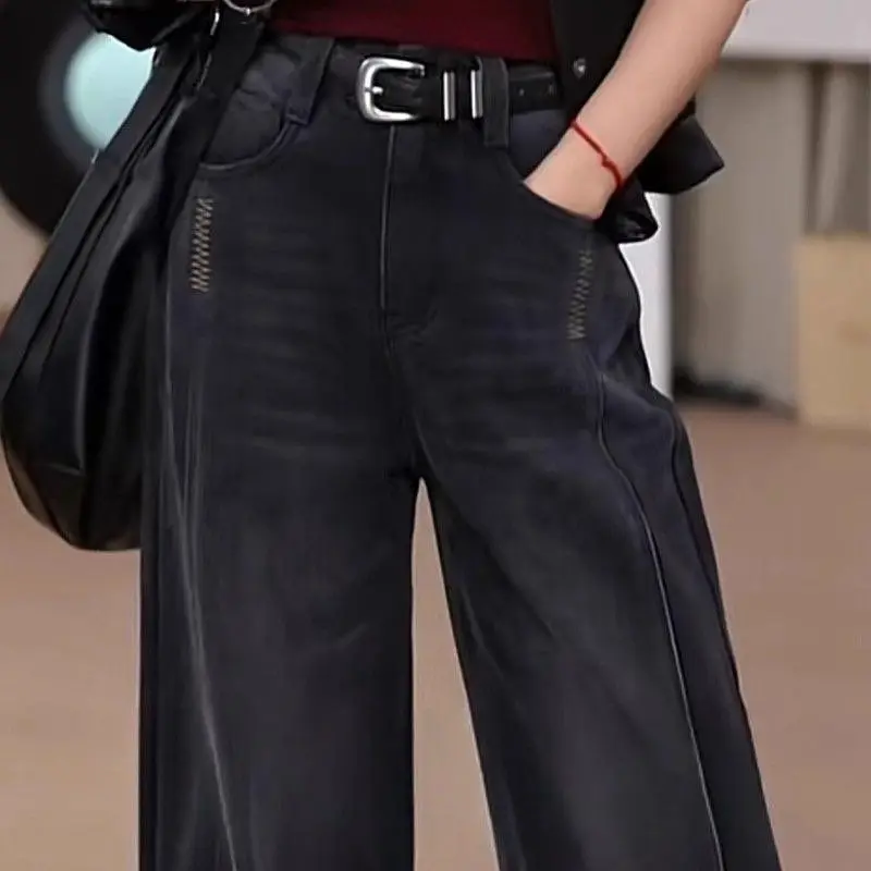 

Женские джинсы Bla с высокой талией, широкими штанинами, двойной синей флисовой подкладкой, свободного кроя, расклешенные, повседневные, однотонные