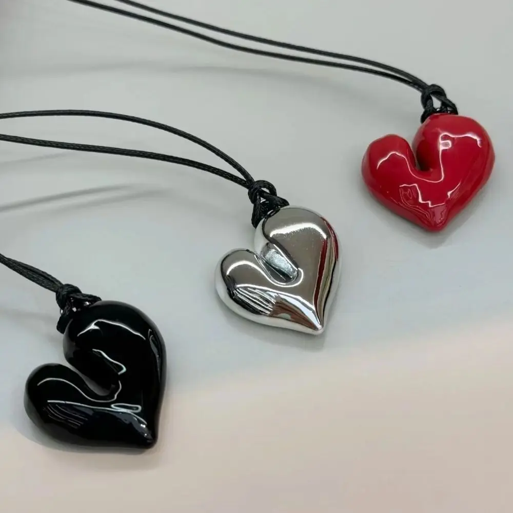 Pull-out Romantic Heart Pendant Necklace Irregular Drawstring Fashion Choker Aesthetic Vintage Sweater Chain Accessory