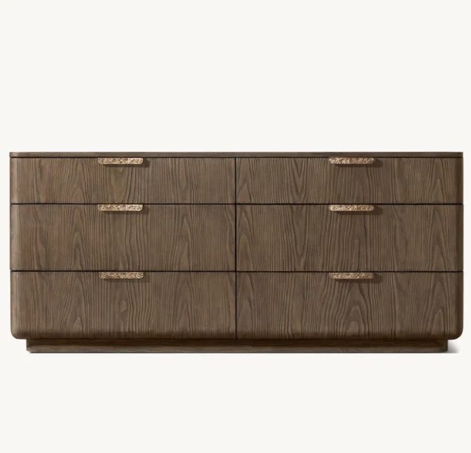 # American Style Bedroom Furniture Sets Customizable Color Oak Wood 6 Drawer Dresser