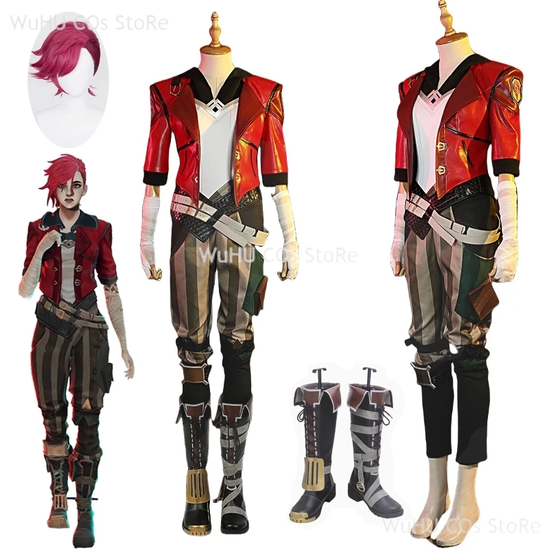 Juego LOL Arcane Vi disfraz de Cosplay Piltover Enforcer traje Vi uniforme peluca para mujeres Halloween carnaval accesorios de juego de rol gran oferta