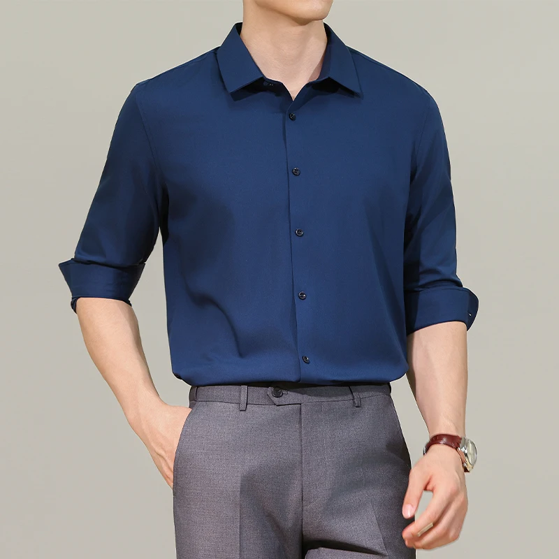 

Мужские классические рубашки против морщин, высококачественные однотонные мужские рубашки с длинным рукавом, повседневная облегающая деловая официальная одежда 4XL-M