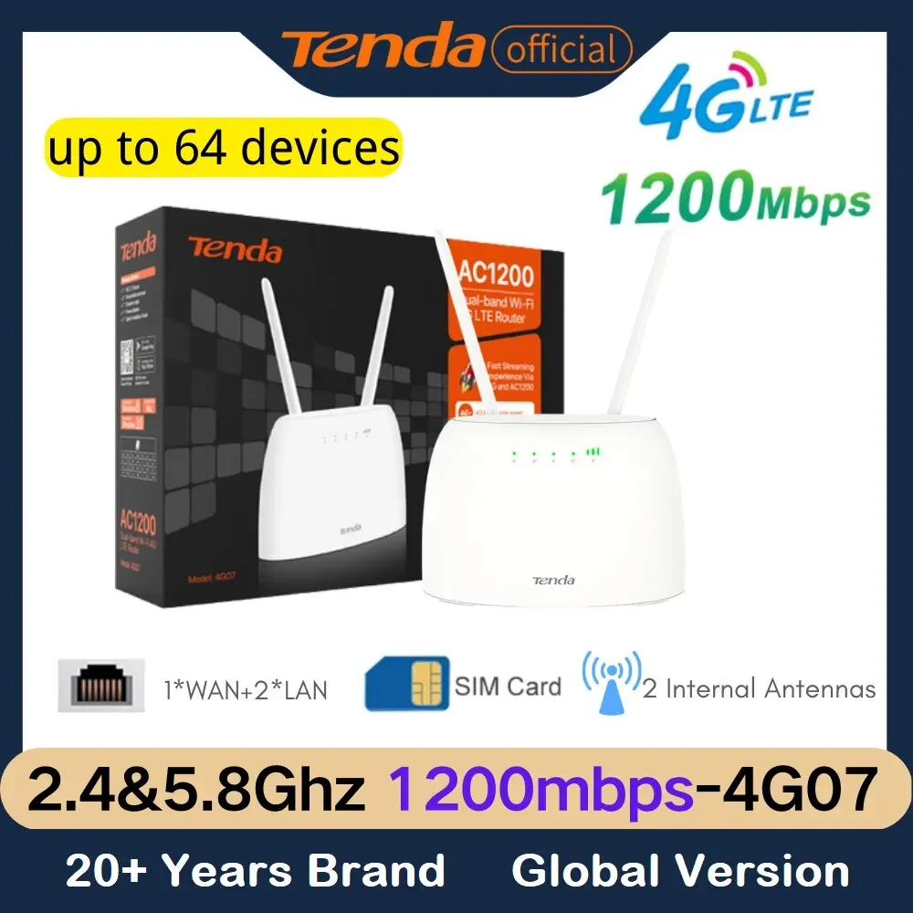 Tenda Router kartu SIM 4G LTE CAT4 150Mbps AC1200 nirkabel Hotspot 64 pengguna, Beamforming Router Wifi 4G versi Global