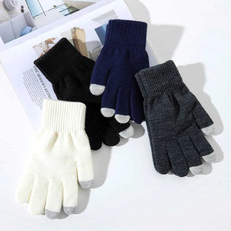 Winter Touchscreen Handschuhe Frauen Männer warme Stretch Strick handschuhe Nachahmung Wolle Voll finger Guantes weibliche Häkel arbeit verdicken