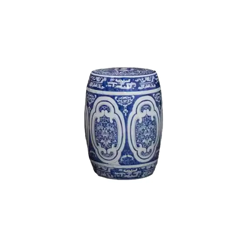 Hand painted blue and white porcelain twisted lotus shoe changing stool drum stool