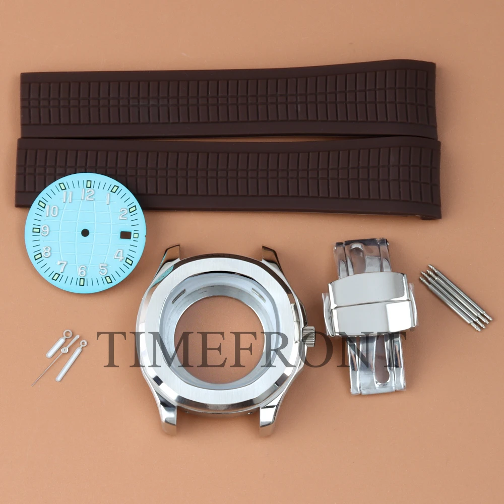 For AQUANAUT 42mm Case black blue Dial Stainless Steel Watch Accessories Fit NH35 NH36 Movement 31.5mm Dial Green Rubber Strap