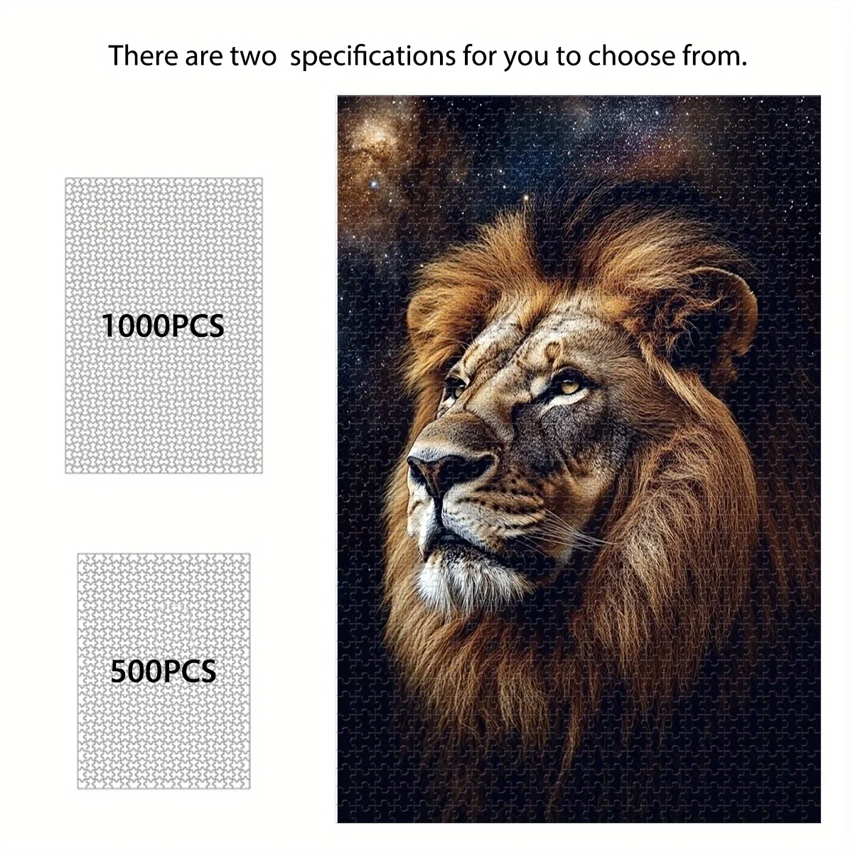 500/1000 قطعة من أحجية الصور المقطوعة الخشبية على شكل أسد السماء المرصعة بالنجوم - أسد مهيب مع خلفية المجرة الكونية، ألوان نابضة بالحياة، تحدي Br