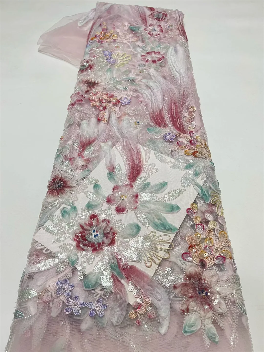 

African Lace Fabric 2026 Sequins Beaded Embroidery Groom Nigerian Bridal High Quality French Tulle Lace Fabric For Wedding