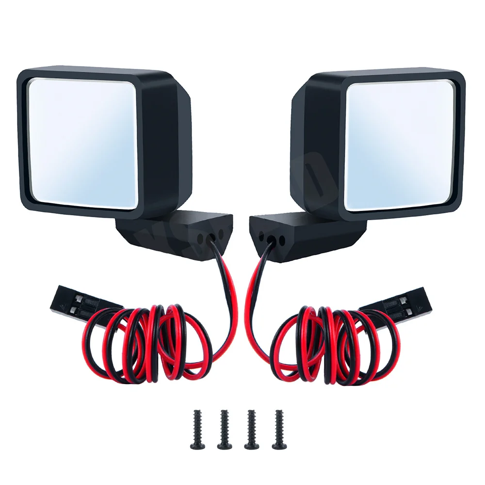 Axspeed 2 pçs simulação de plástico espelho retrovisor + luzes led para axial scx6 axi05000 jeep jlu wrangler 1/6 rc rastreador peças do carro