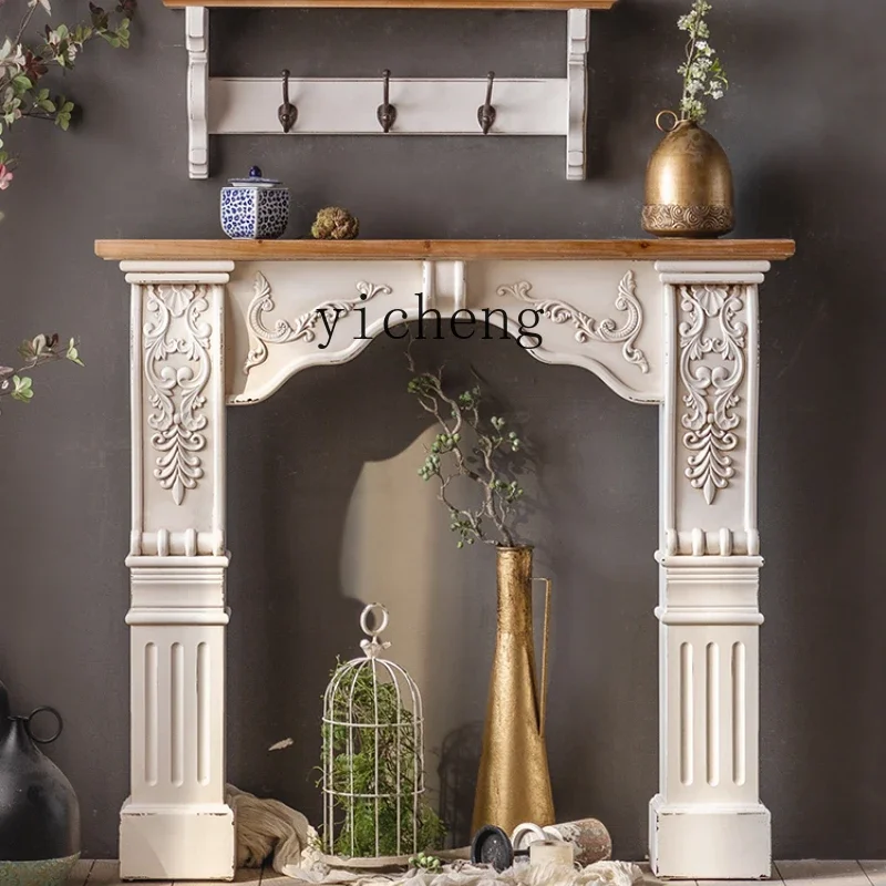 

ZC fireplace decorative cabinet relief retro old arched fake fireplace decoration living room mini small fireplace rack