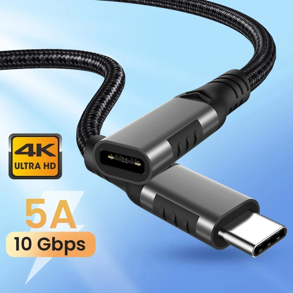 

Удлинительный кабель USB Type-C, 5 А, 100 Вт, штекер-гнездо, USB, Gen2, 4K, полнофункциональный Удлинительный шнур для ТВ, MacBook Switch, 1 м, 2 м, 3 м